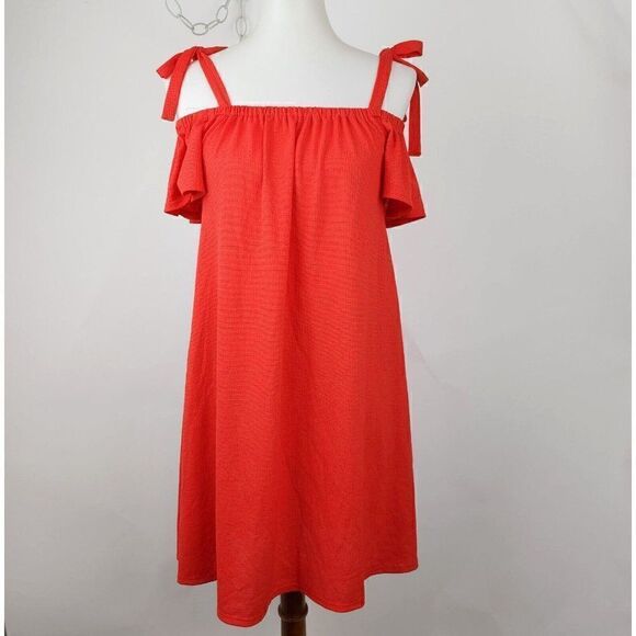 Green Envelope Mini Dress Orange Off Shoulder Flutter Sleeve Tie Straps Womens S - Picture 1 of 5